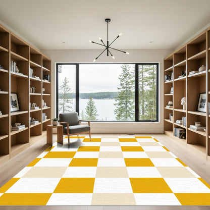 Golden Yellow Checkerboard Squares Rug