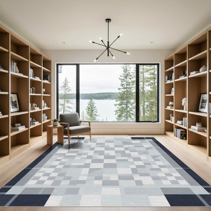 Cool Black Geometric Chessboard Square Rug