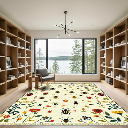 Whimsical Bee and Ladybug Garden Rug