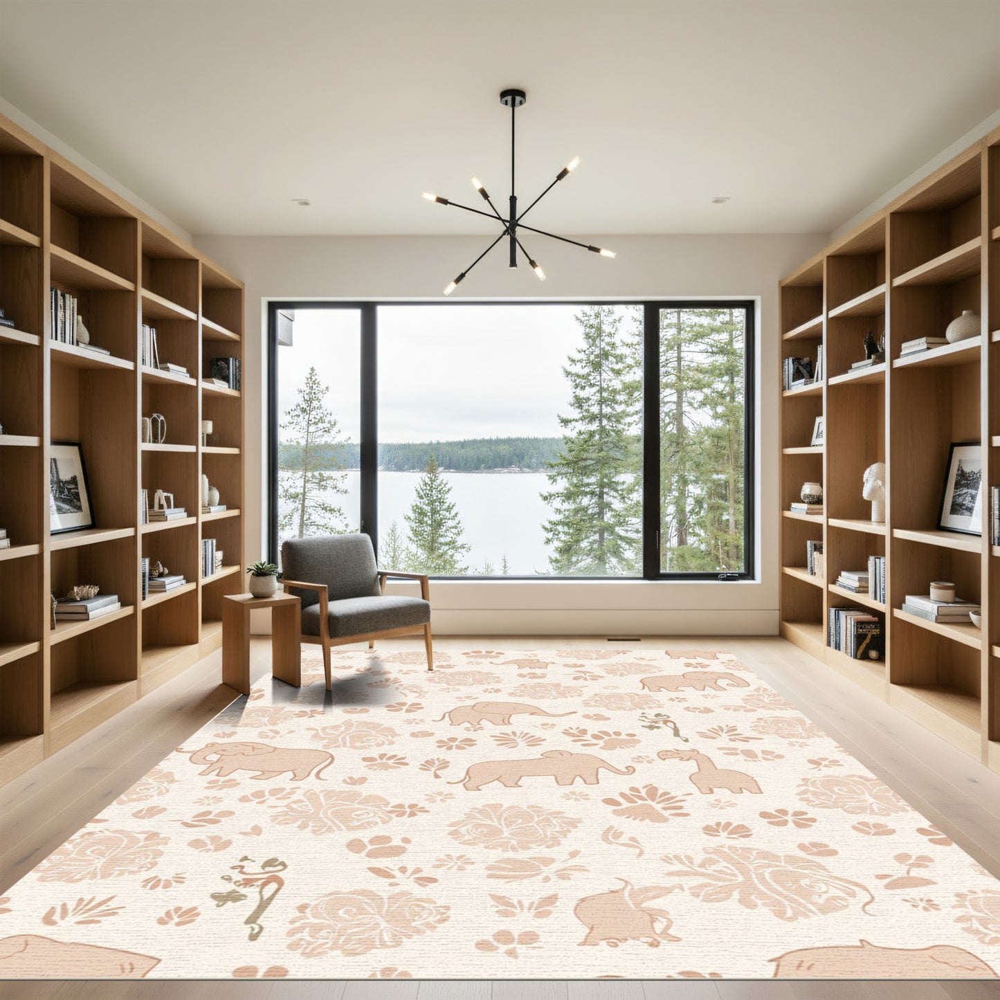 Calm Elephant Floral Bloom Composition Rug
