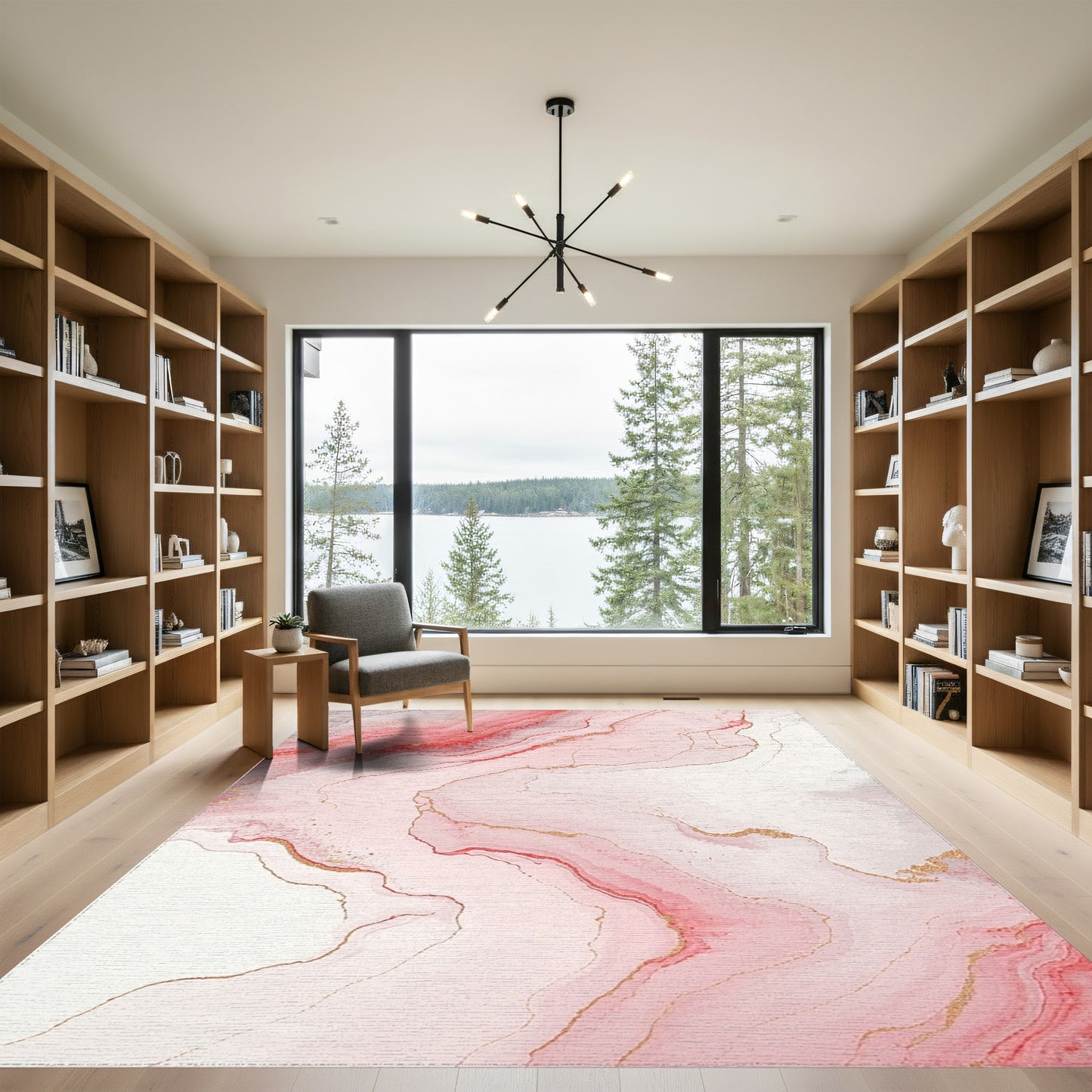 Pink Gold Veined Marble Rug