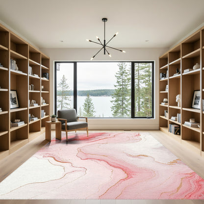 Pink Gold Veined Marble Rug