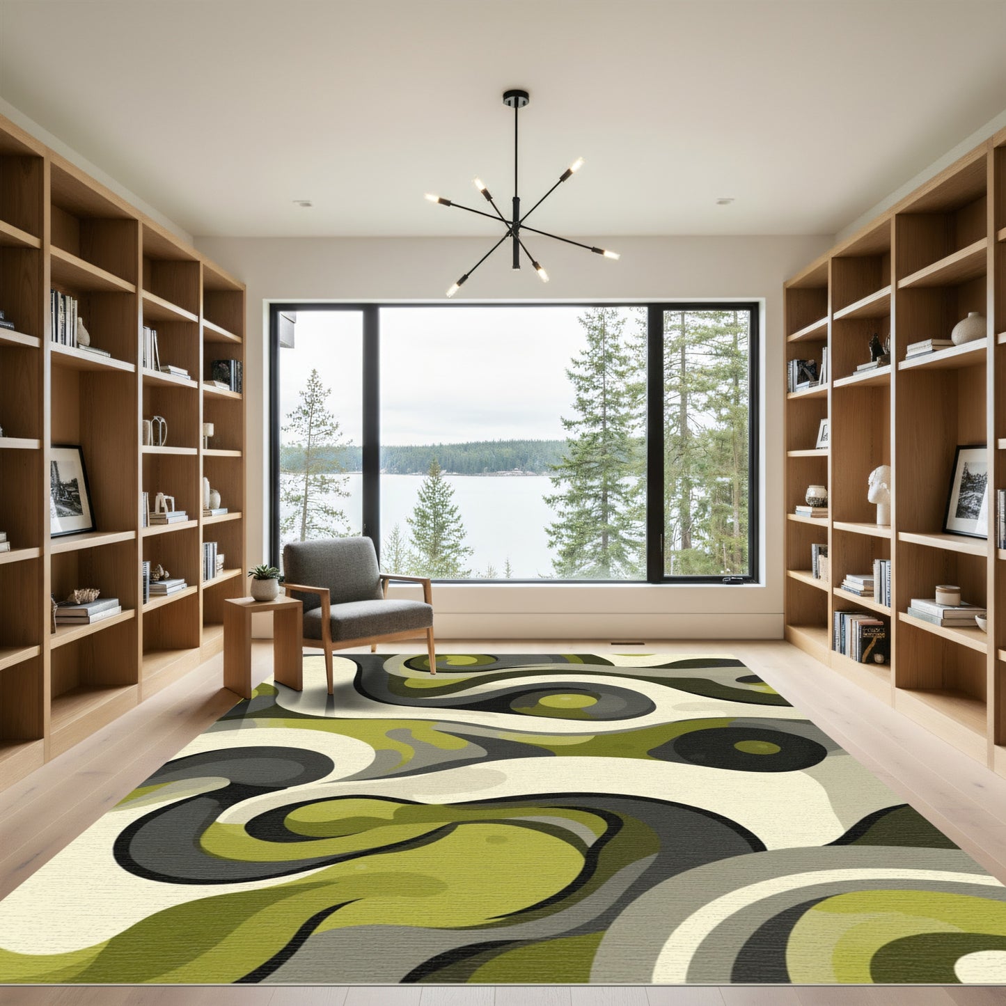 Olive Gray Cream Swirl Flow Rug