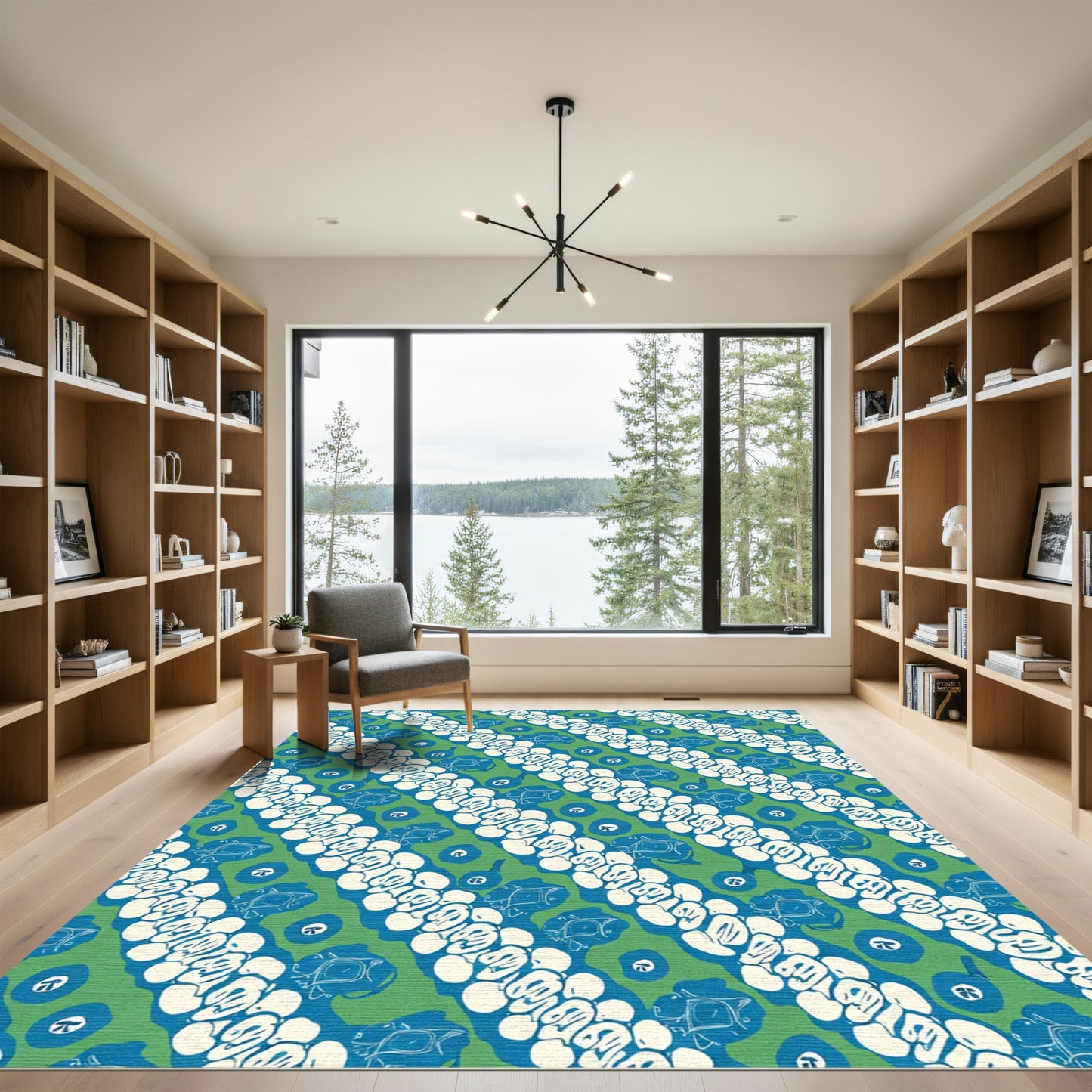 Green White Blue Organic Stripe Rug