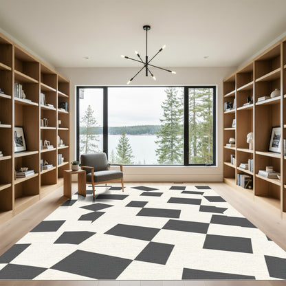 Abstract Black White Checkered Collage Rug
