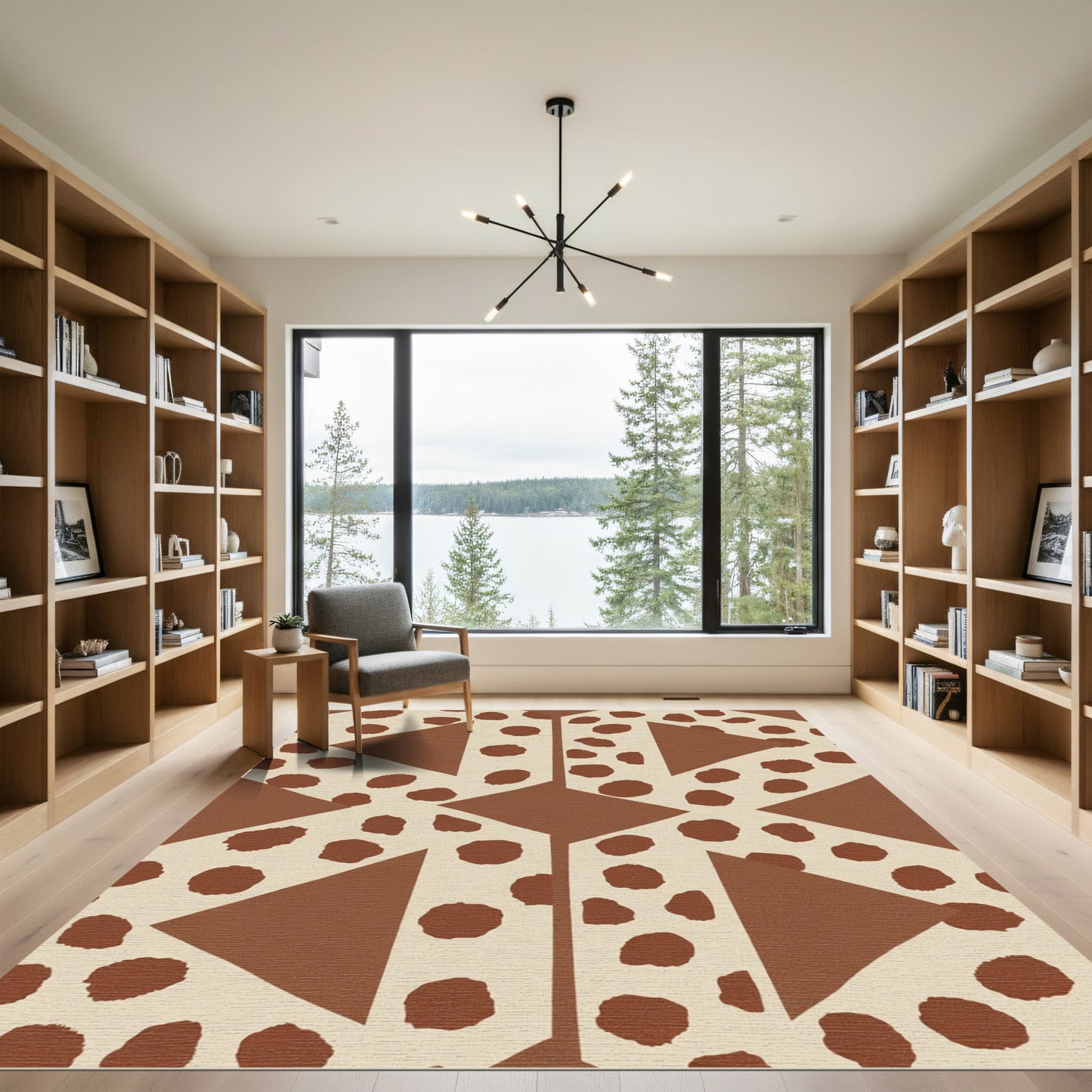 Brown Speckled Geometric Hexagon Rug