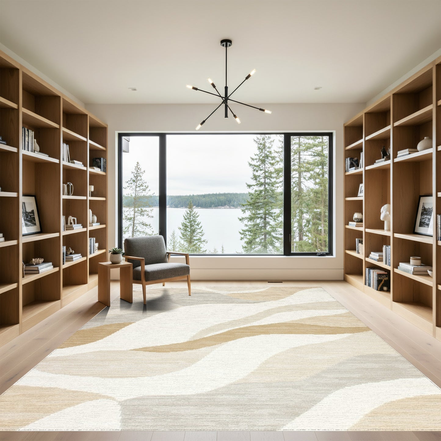 Beige Gray Abstract Wave Rug