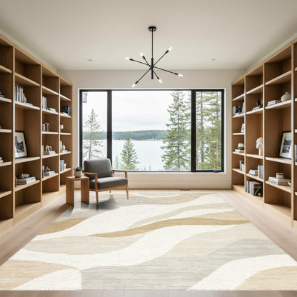 Beige Gray Abstract Wave Rug