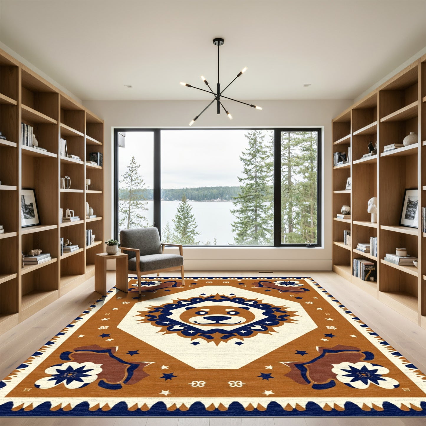 Friendly Bear Face Diamond Medallion Rug