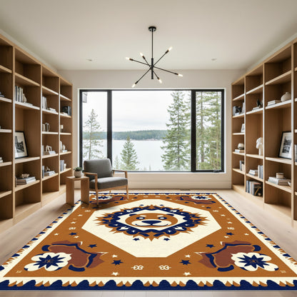 Friendly Bear Face Diamond Medallion Rug