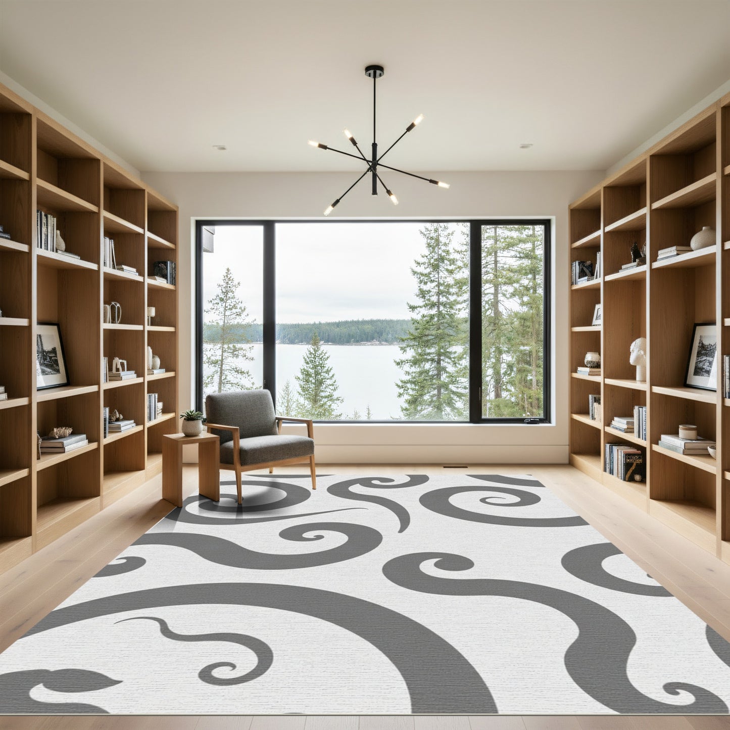 Modern Gray Swirl Curlicue Rug