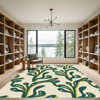 Abstract Green Yellow Leaf Flow Rug