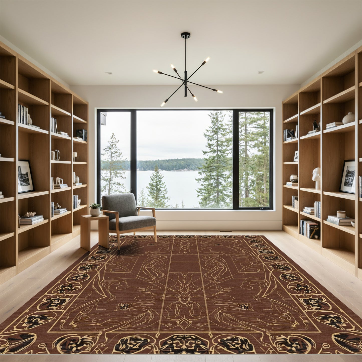 Brown and Gold Elaborate Organic Figure Rug