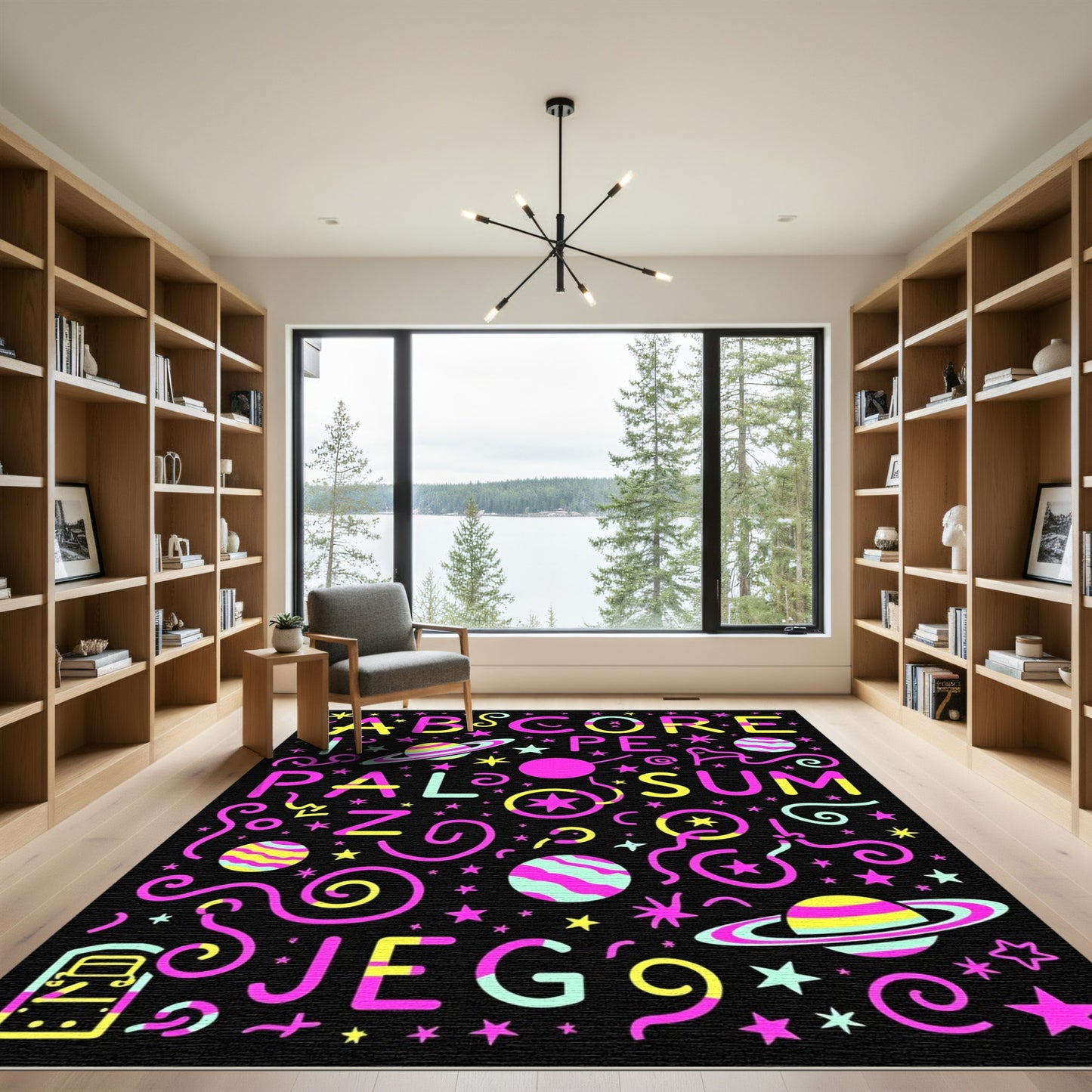 Cosmic Retro Alphabet Planet Swirl Rug