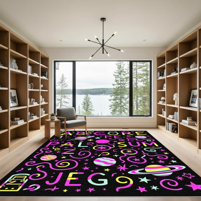 Cosmic Retro Alphabet Planet Swirl Rug