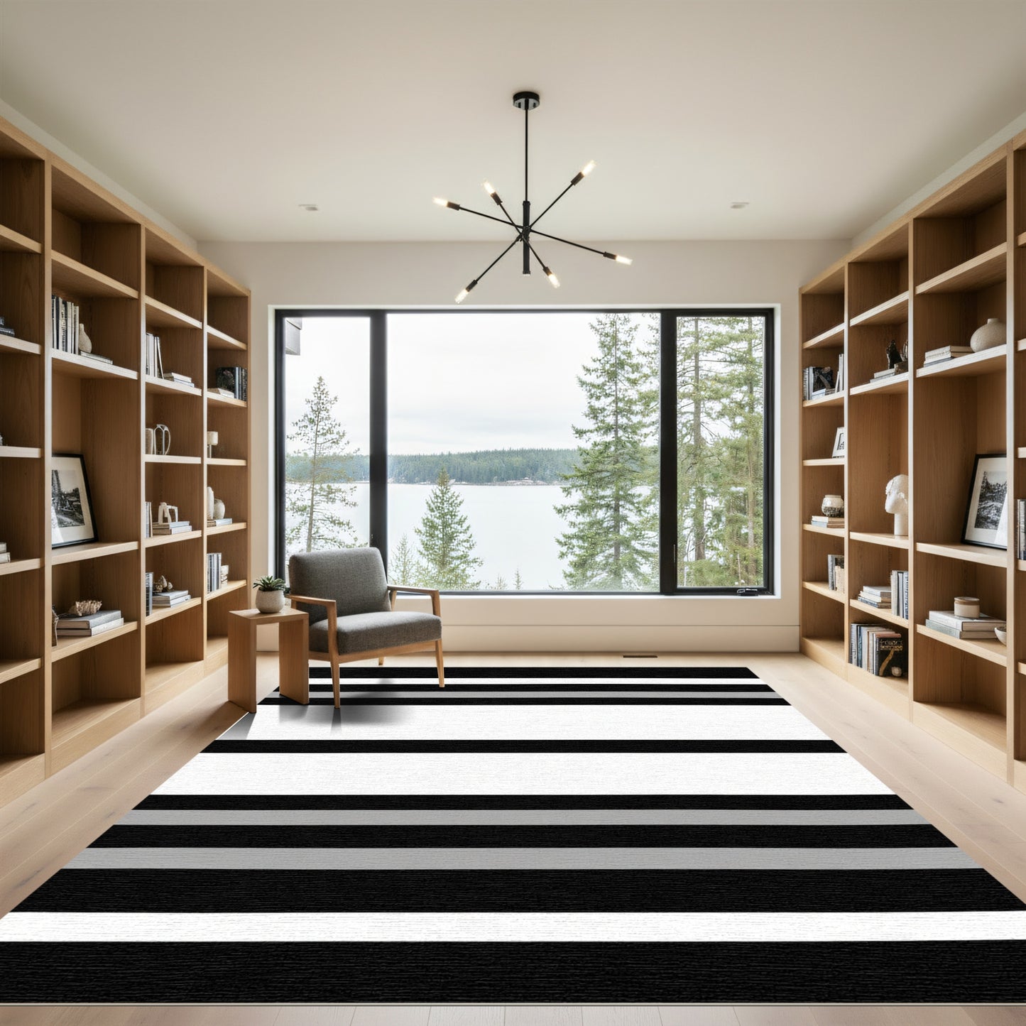 Bold Black White Gray Stripe Rug