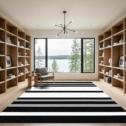 Bold Black White Gray Stripe Rug