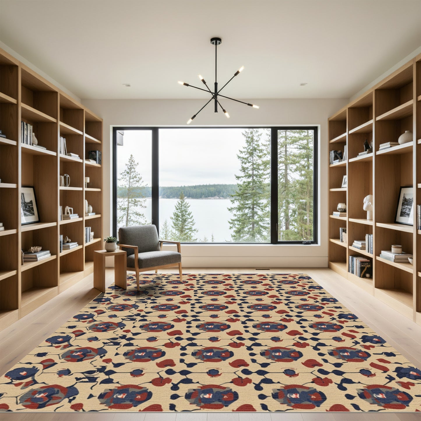 Rustic Blue Red Floral Vine Rug