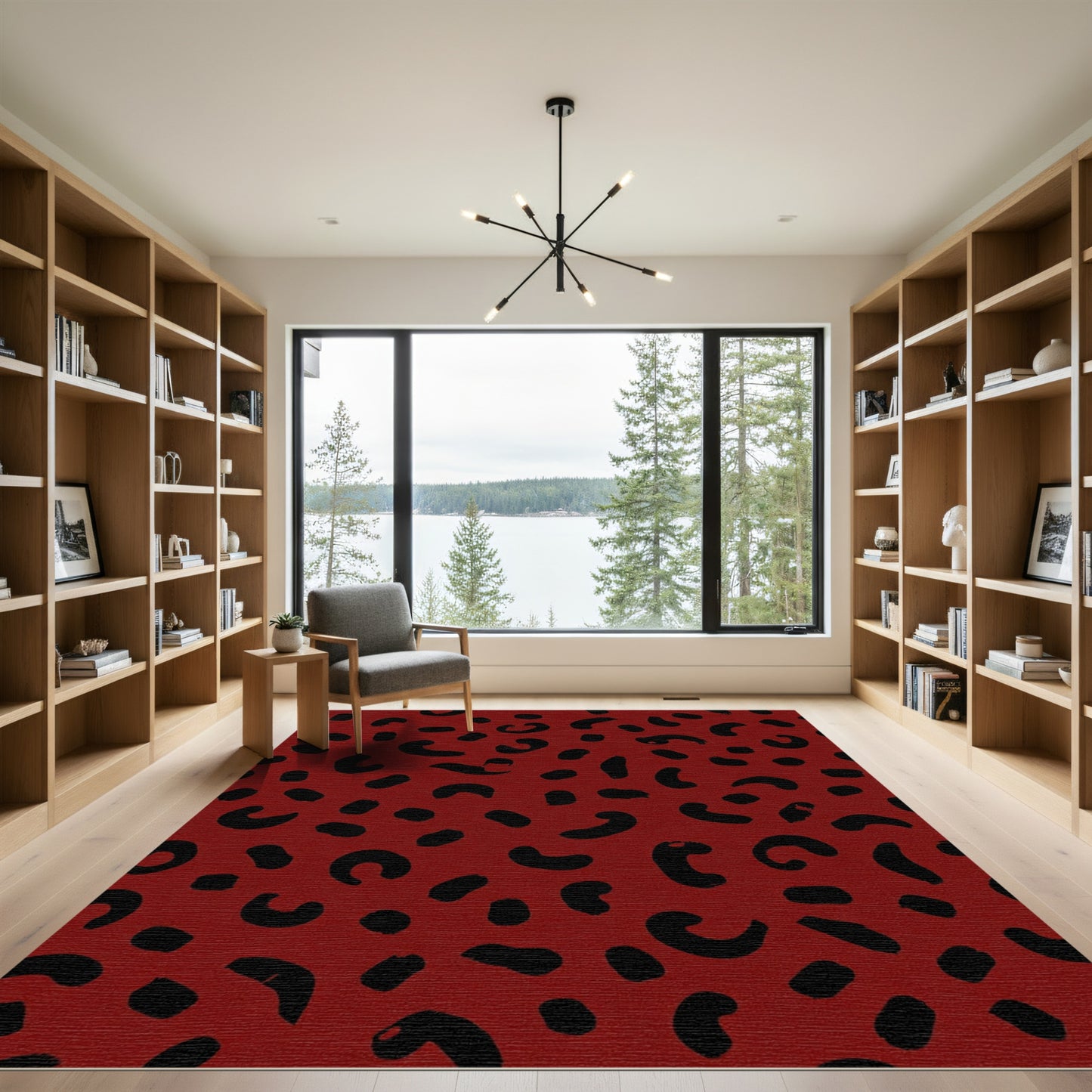 Bold Crimson Brushstroke Spots Rug