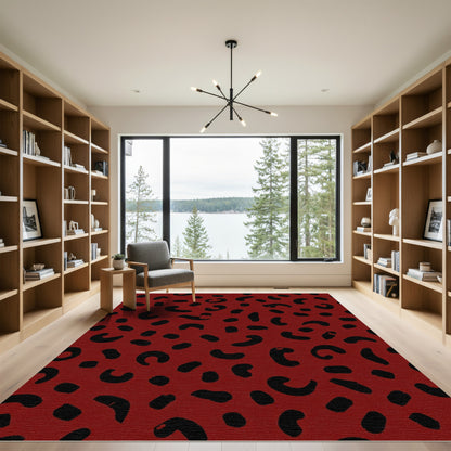 Bold Crimson Brushstroke Spots Rug