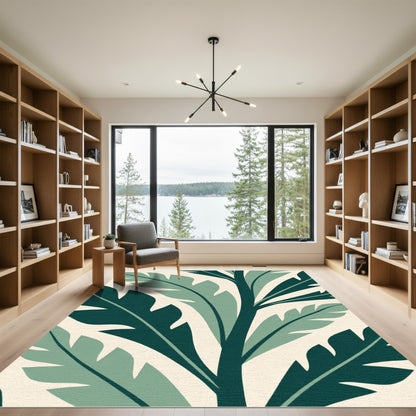 Deep Teal Green Leafy Fronds Rug