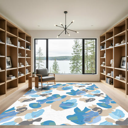 Abstract Blue Gray Tan Cloud Rug