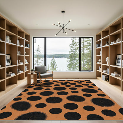 Orange Black Polka Dot Circles Rug
