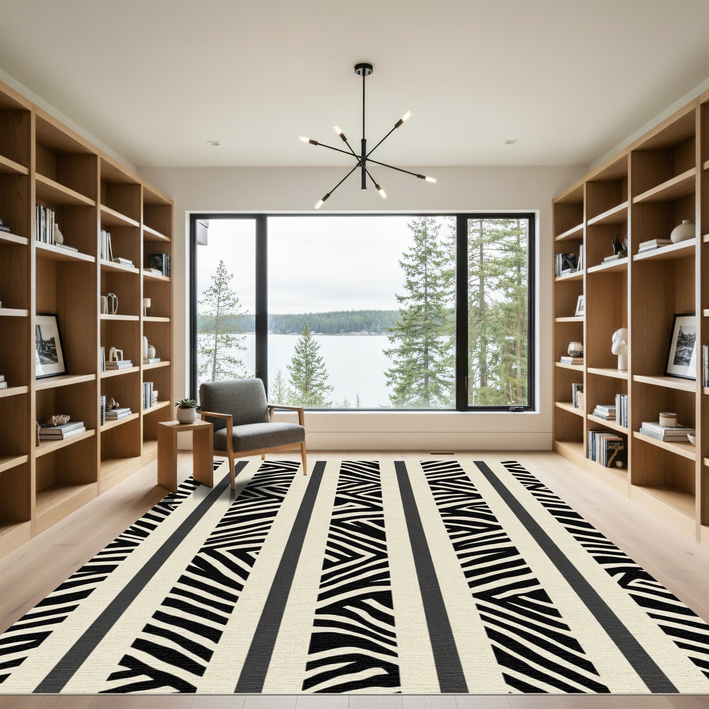 Black Cream Zebra Stripe Vertical Rug