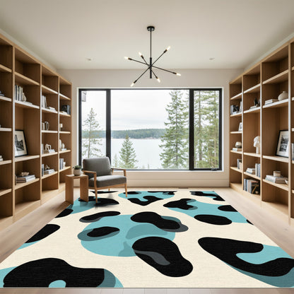 Blue and Black Abstract Amoeba Shapes Rug