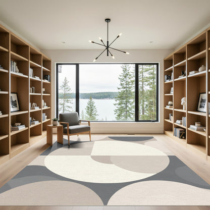 Neutral Geometric Mid-Century Circles Rug