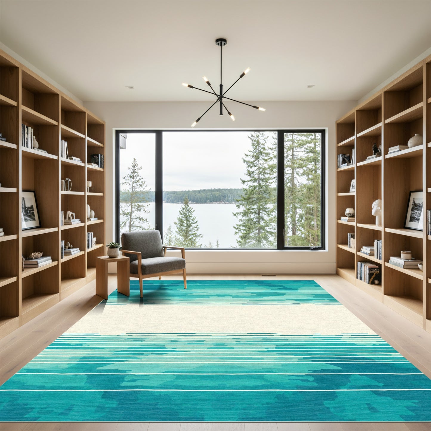 Coastal Turquoise Horizontal Stripe Abstract Rug