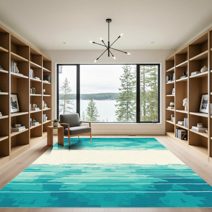 Coastal Turquoise Horizontal Stripe Abstract Rug