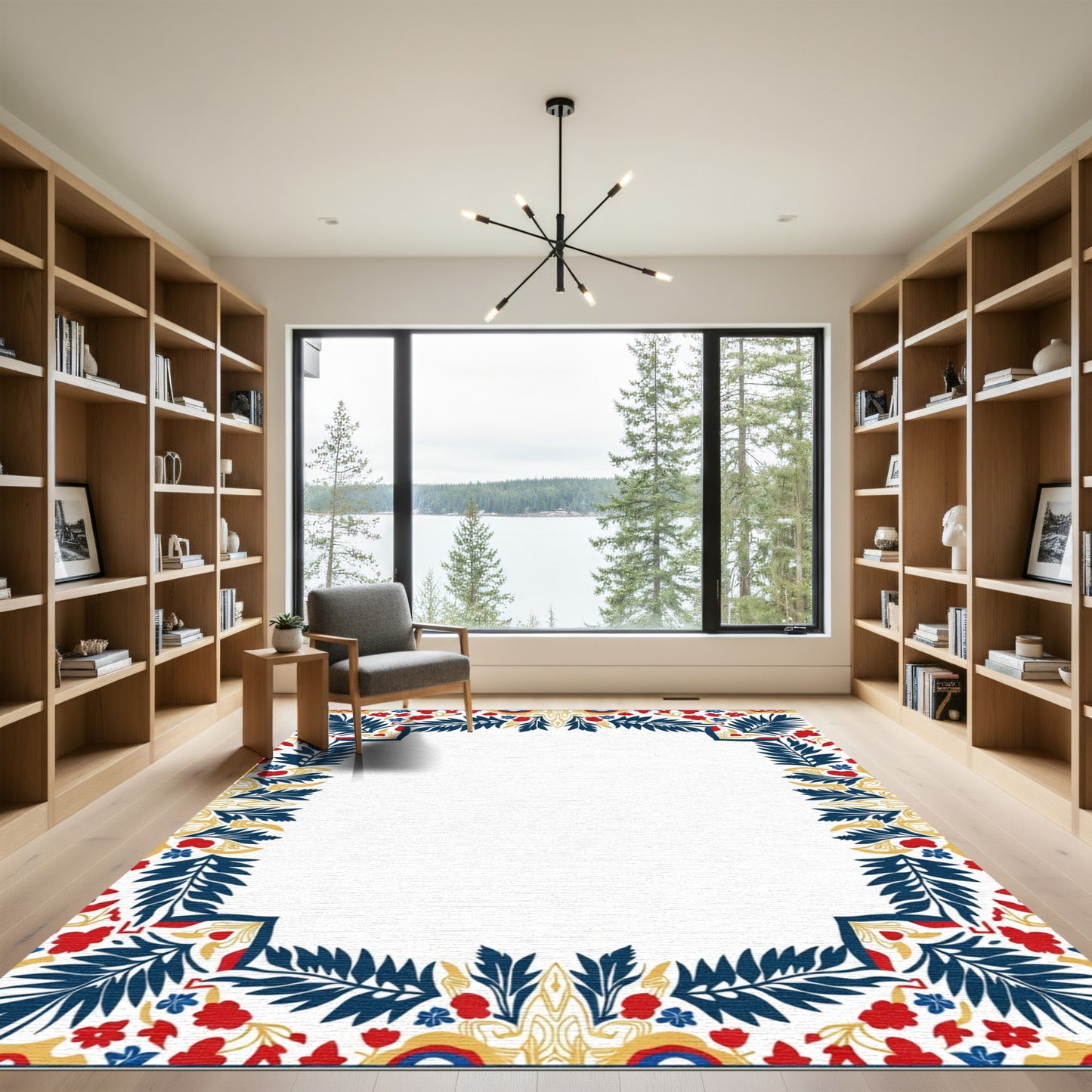 Red Blue Golden Foliage Border Rug