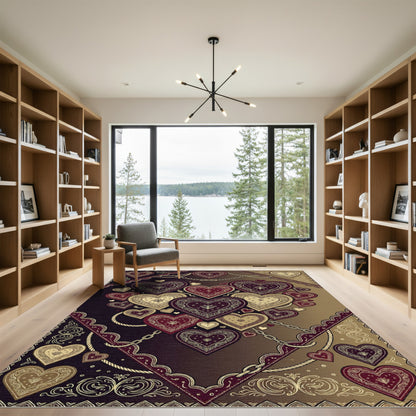 Rich Burgundy Cream Heart Bandana Medallion Rug