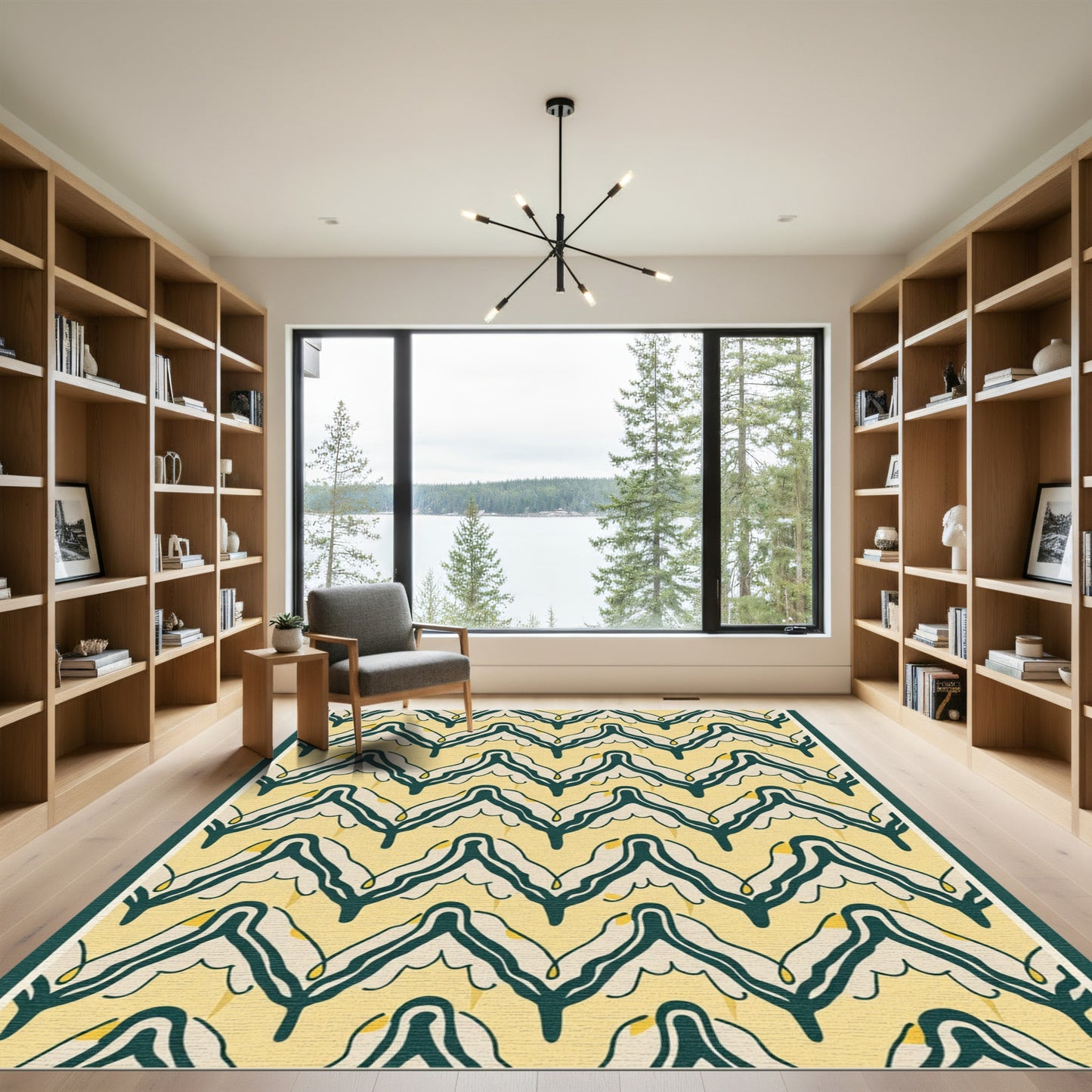 Art Deco Emerald Yellow Chevron Rug