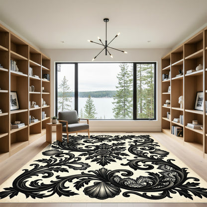 Black Ornate Floral Lace Shell Rug