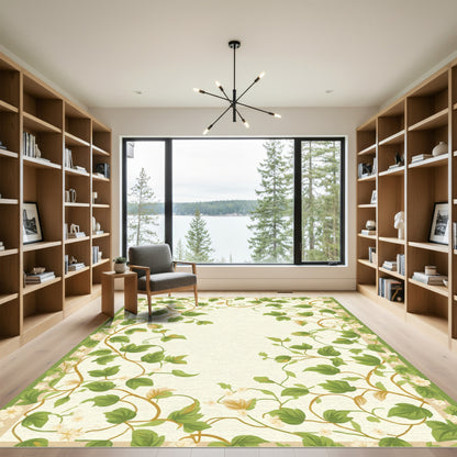 Vines And White Blossoms Border Rug