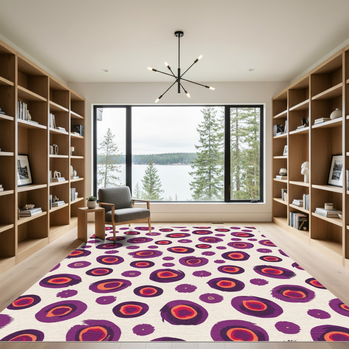 Fuzzy Purple Orange Abstract Dots Rug
