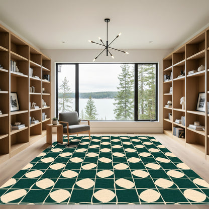 Deep Teal Cream Geo Circles Rug