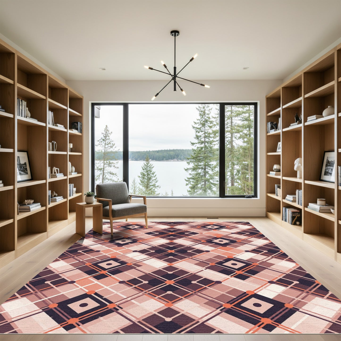 Warm Rose Diamond Lattice Intersecting Lines Rug