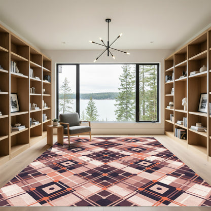 Warm Rose Diamond Lattice Intersecting Lines Rug