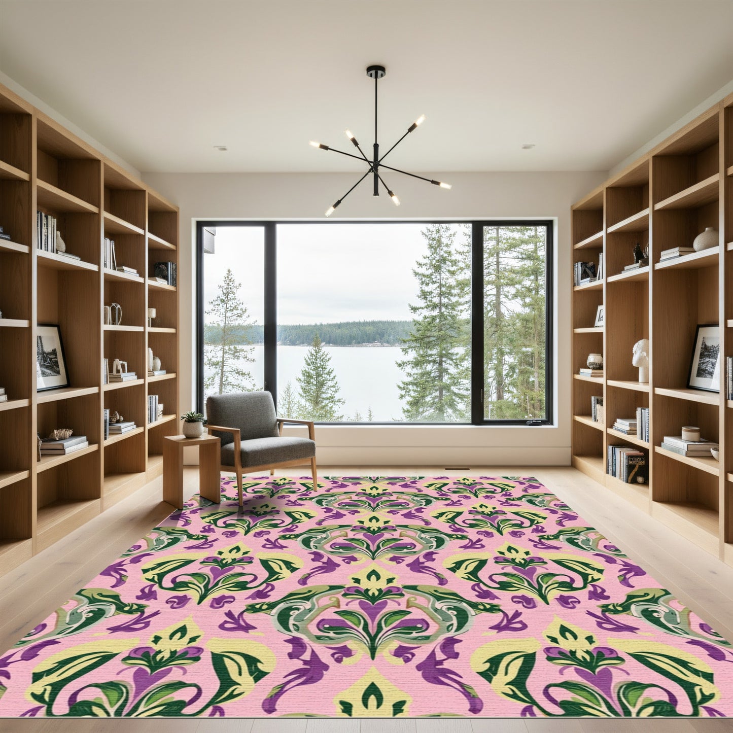 Pink Purple Green Floral Damask Rug