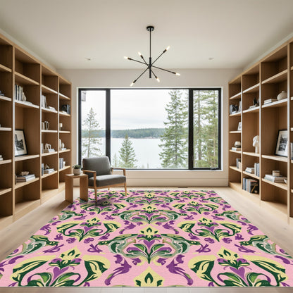 Pink Purple Green Floral Damask Rug