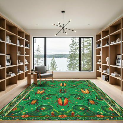 Emerald Green Beetle Floral Garden Rug