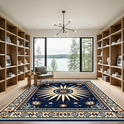 Navy Orange Celestial Sunburst Rug