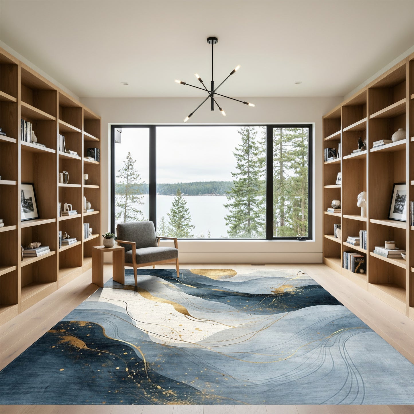 Navy Blue Mountains Golden Sun Rug