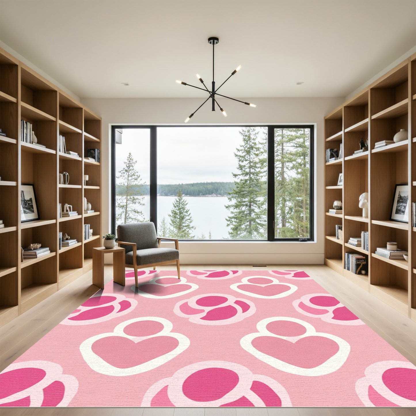 Pink Geometric Heart Flower Arrangement Rug