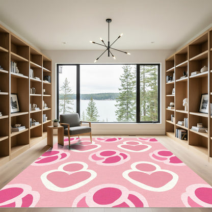 Pink Geometric Heart Flower Arrangement Rug