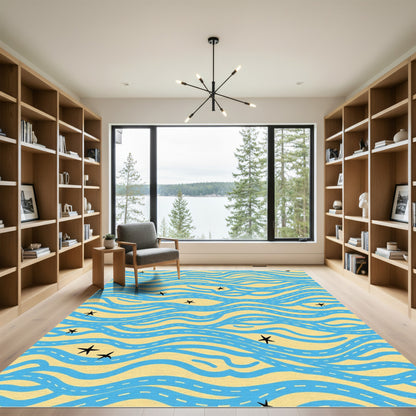 Wavy Blue Road Stars Pattern Rug