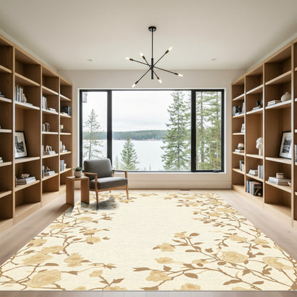Cream Beige Floral Vines Rug